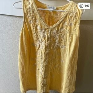 Coldwater Creek V Neck Embroidered 100% Cotton Blouse Large